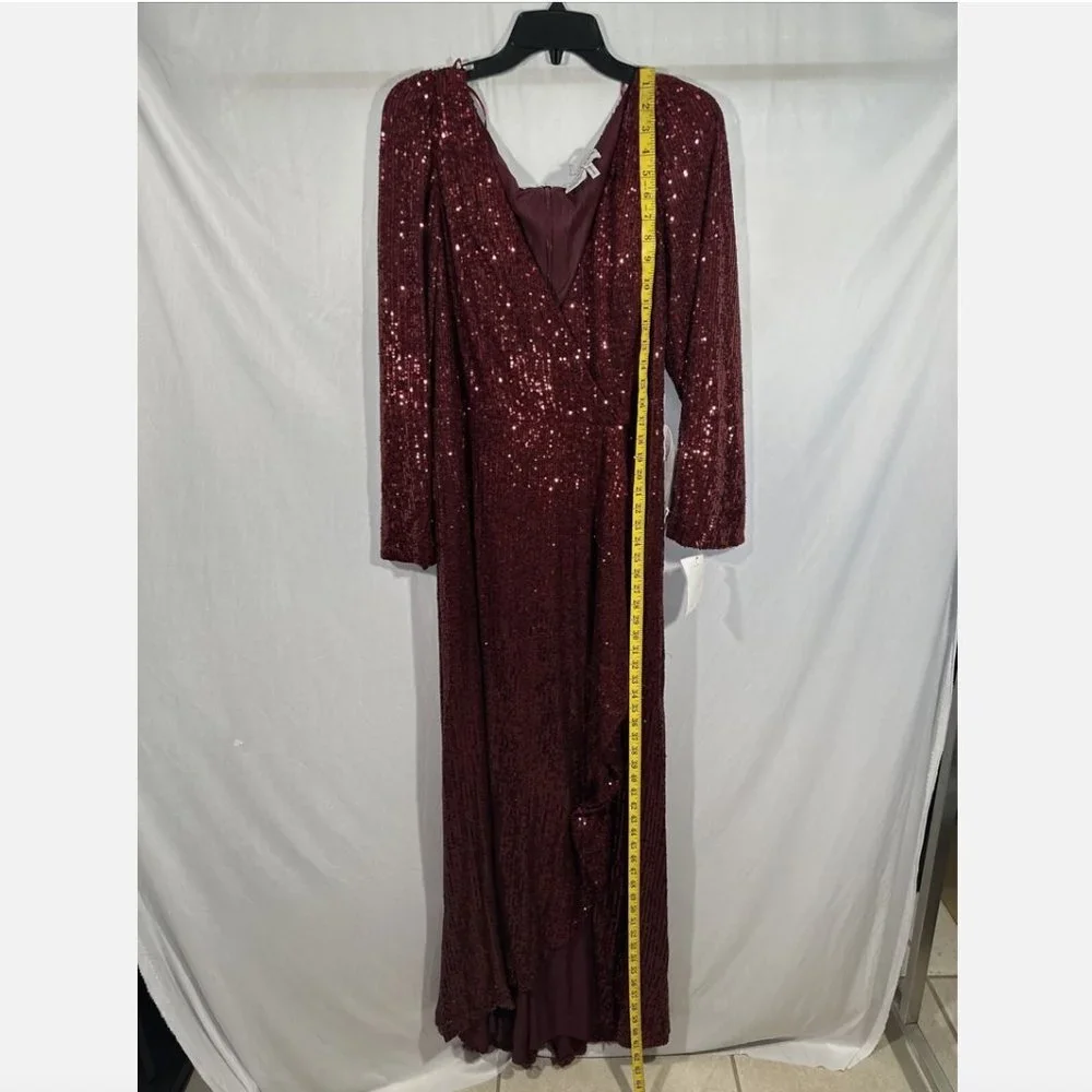 NEW $398 IEENA Mac‎ Duggal [ 16 ] Sequin Wrap Evening Gown in Wine Red #Q480